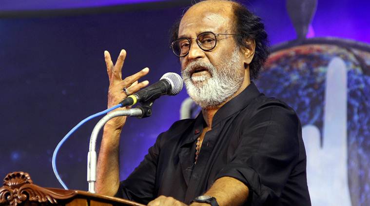 Chennai: Super star Rajinikanth addresses fans at an event at Raghavendra Kalyana Mandapam in Chennai on Monday. PTI Photo(PTI5_15_2017_000144A)